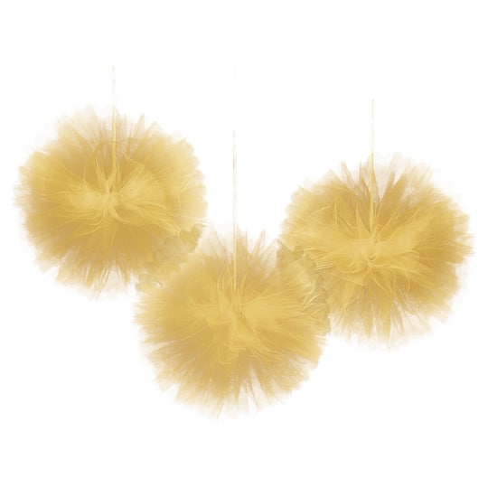 12&#x22; Gold Fluffy Tulle Hanging Decorations, 3ct.
